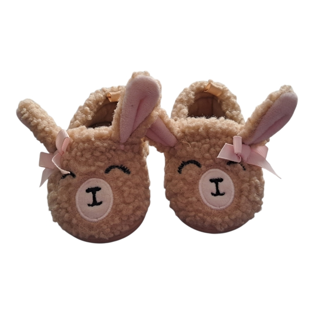 Wonder Nation Baby‎ Girls Farm Animal Slippers, Tan and Pink Size 2